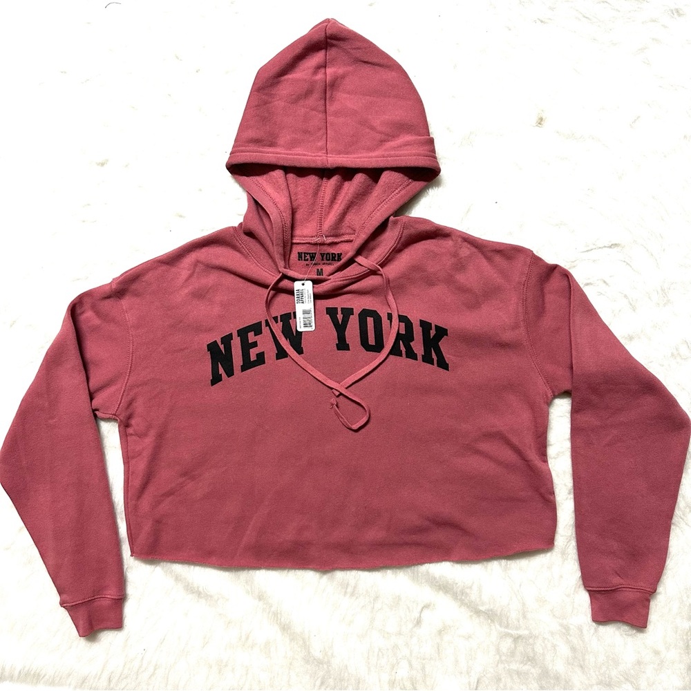 Pink Cropped Relaxed Hoodie Sweatshirt